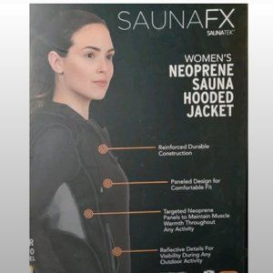 SaunaFX Women's Neoprene Sauna Hooded Workout Jacket Fitness Black  NEW Size L